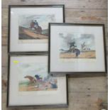 Three Antique coloured prints, Rearing, Stumbling and Running Away, 8.5ins x 10ins