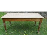 A pine kitchen table height 28ins, 60ins x 29ins