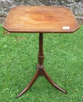 A 19th century mahogany rectangular top tripod table, 15ins x 18ins, height 30ins