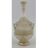 A Royal Worcester two handled pierced vase, by George Owen, marked to the base, height 7ins