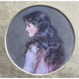 Helen Allingham, circular watercolour, Lucy, portrait of a young girl, signed, diameter 4.25ins,