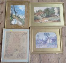 Bowles's New Pocket Map of New England, together with three watercolours and two prints