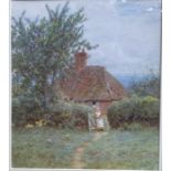 Helen Allingham, watercolour, Near Haslemere, signed, 12.25ins x 10.75ins - Exhibited Cottages of