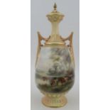 A Royal Worcester covered vase, decorated with English cattle in landscape by John Stinton, with