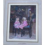 Helen Allingham, watercolour, The Young Customers, 1875, two little girls in a toy shop, one girl is