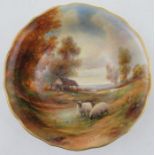 A Royal Worcester Bennett bowl, the interior decorated with sheep in an extensive landscape with