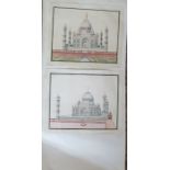Two 19th century Indian School watercolours, views of the Tahj Mahal, unframed, each 4ins x 4.75ins