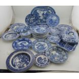 A collection of 19th and 20th century blue and white dinner ware, to include Wedgwood Fallow deer,