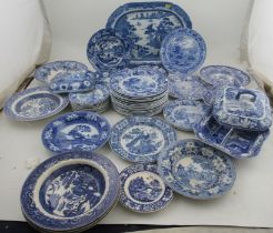 A collection of 19th and 20th century blue and white dinner ware, to include Wedgwood Fallow deer,