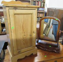 A pine pot cupboard, width 15.5ins, depth 12ins, height 30.5ins, together with a mahogany framed