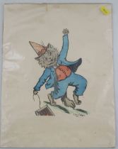After Louis Wain, colour print of a cat, unframed, 14ins x 11ins