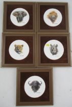 A set of five Boehm porcelain circular framed plaques, from The Big Five, by David Shepherd,