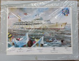 Christopher B Dee, colour print, Britannia Rules, Falkland's, with signatures, unframed, 17.5ins x