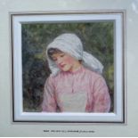 Helen Allingham, watercolour, portrait of a young girl, 4.75ins x 4.75ins