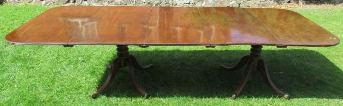 A 19th century mahogany twin pedestal dining table, 110ins x 49ins, height 29ins