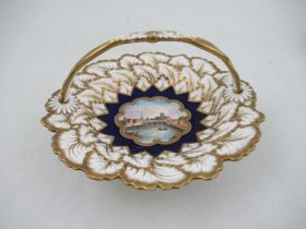 A Chamberlain and Co. Worcester card tray/ basket, having a central panel decorated with a view of