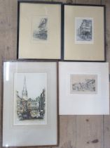 Four Antique engravings, Ashby, The Quayside St Ives Cornwall, two Edward & Cherry and Sharland,