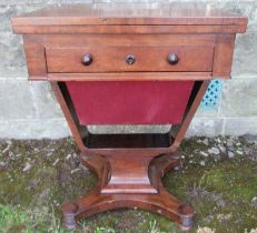 A 19th century work table, with fold over games top, drawer and wool bowl below   (14/46)