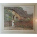 Helen Allingham, watercolour, Old cottages at Paignton Devon, signed and inscribed, 15.25ins x 19ins