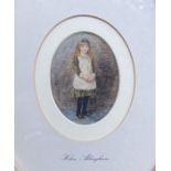 Helen Allingham, oval watercolour, study of a young girl, probably Helen Allingham's daughters,