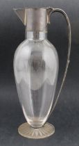 A silver mounted glass claret jug, engraved with initials, Sheffield 1901