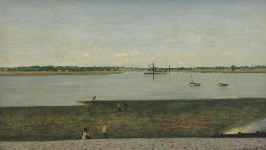 Richard Eurich, oil on board, Mine layer on Beaulieu River, 9ins x 16ins - Image 2 of 4