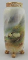 A Royal Worcester vase, decorated with sheep in a landscape by Harry Davies, with pierced blush