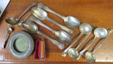 A collection of hallmarked silver, to include a Georgian silver ladle, four matching silver