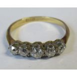 A five stone diamond ring, of graduated old cut diamonds, diamond weight estimated at 0.45ct,