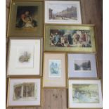 A collection of watercolours and prints, to include Russell Flint, Christopher Hughes, etc