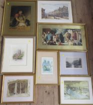 A collection of watercolours and prints, to include Russell Flint, Christopher Hughes, etc