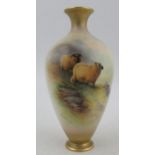 A Royal Worcester vase, decorated with sheep in landscape by Barker, shape number H312, height 6.