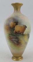 A Royal Worcester vase, decorated with sheep in landscape by Barker, shape number H312, height 6.