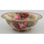 A Royal Worcester Bennett bowl, decorated inside and out with roses by Sedgeley, restored