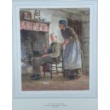 Helen Allingham, watercolour, The Boys' Likeness, old couple seated by a fire, signed, 12ins x 10ins