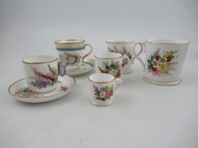 A 19th century Royal Worcester cup and saucer, decorated with floral sprays, with stylised butterfly