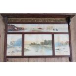 An Edwardian overmantel, containing four watercolour landscapes, signed Gardner, 32ins x 48ins