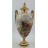 A Royal Worcester covered vase, decorated with Highland cattle in landscape by John Stinton, shape