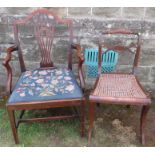 A Regency single chair, with cane seat and sabre legs, together with an Antique country open