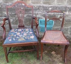 A Regency single chair, with cane seat and sabre legs, together with an Antique country open