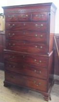 A late Georgian mahogany chest on chest, width 40ins, height 70ins, depth 22ins