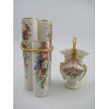 A 19th century  Royal Worcester triple spill vase, with rope decoration , painted with flowers,