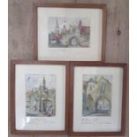 R C Bean, three coloured engravings, views of Salisbury, 5.5ins x 4ins and 4.25ins x 5.25ins