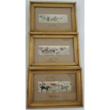 Three vintage framed Stevenographs, The Meet, Full Cry and The Death, 5ins x 7.5ins