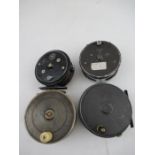 Four fishing reels to include P.D.Malloch maker, Perth , Beaudex, J.W.Young and Sons, Ogden Smiths