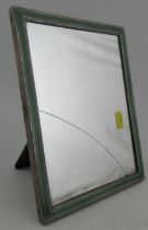 A silver and enamel dressings table mirror, of rectangular for, with green enamel decoration, having