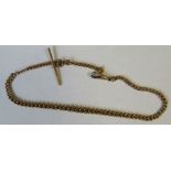 A 9ct yellow gold graduated watch chain, with T bar, weight 23.9g