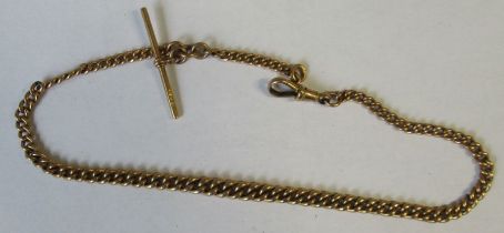 A 9ct yellow gold graduated watch chain, with T bar, weight 23.9g