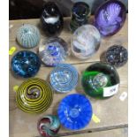 13 various glass paperweights