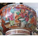 An Oriental bowl, decorated with figures in polychrome colours, diameter 10.5ins - has a minor